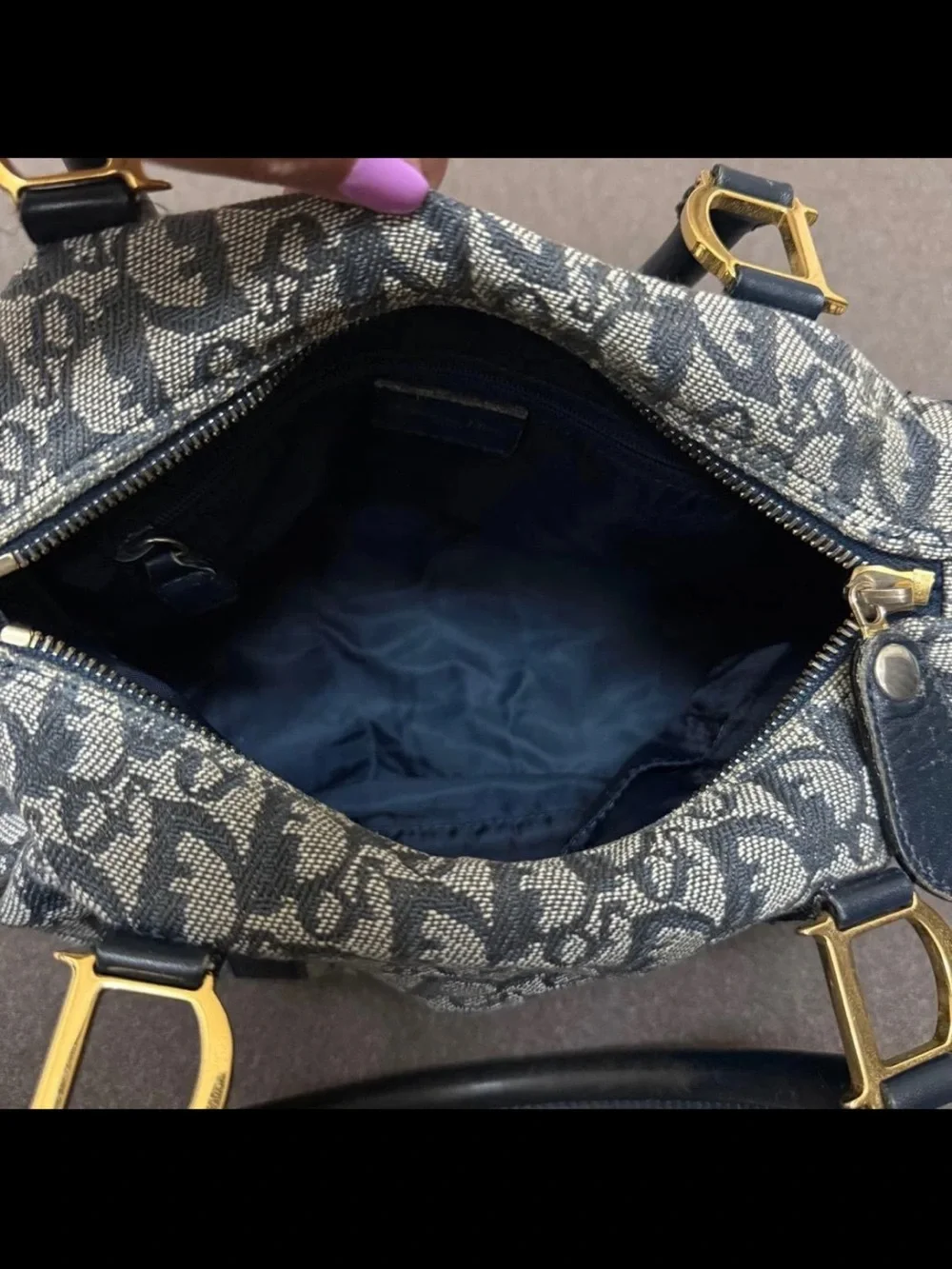 Dior Navy and Cream Monogram Satchel